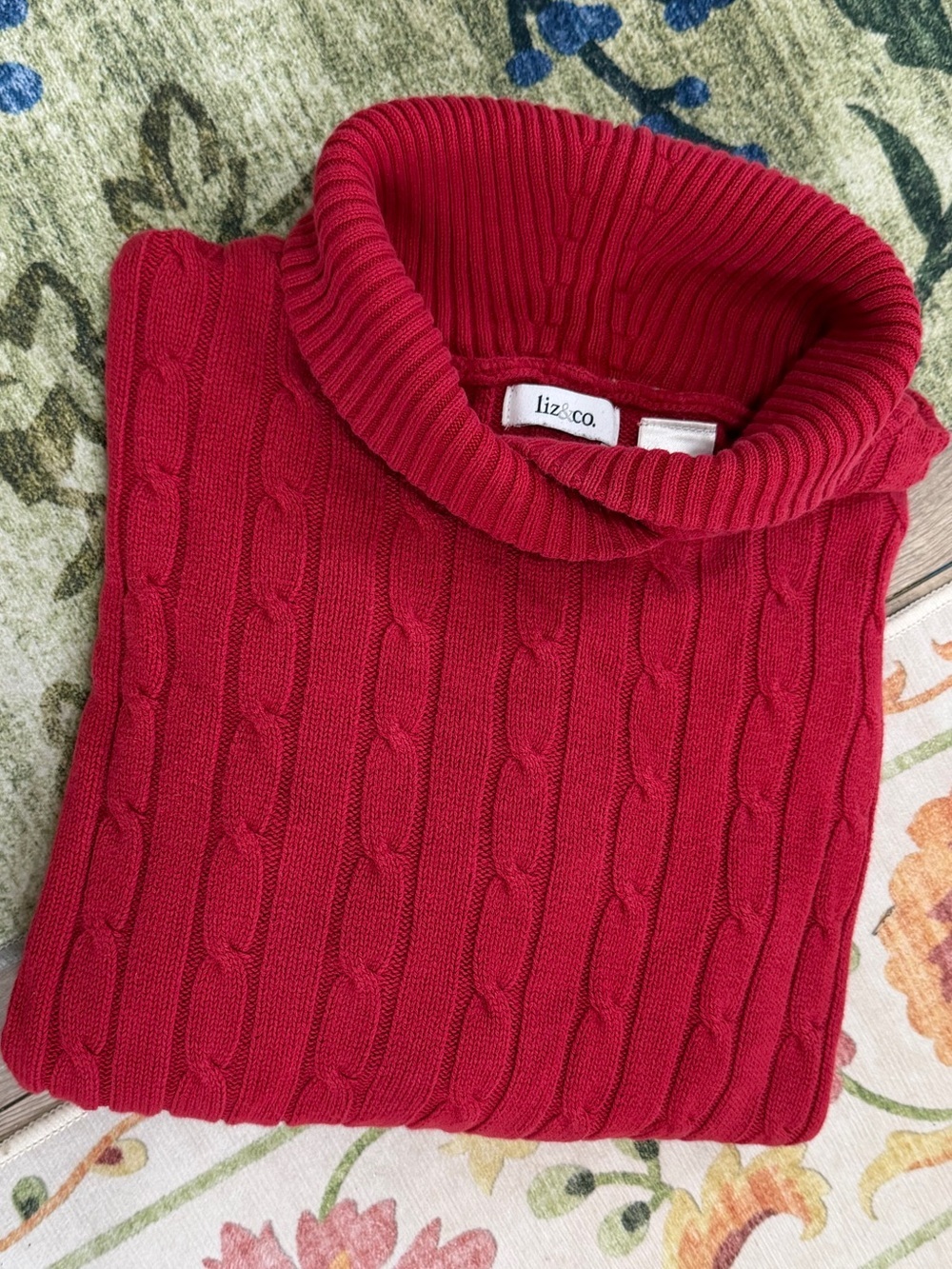 Vintage Liz & Co. Women’s Red Cable-Knit Turtleneck Sweater Size Large
